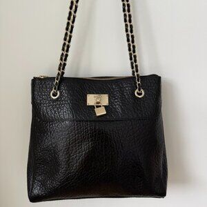 DKNY Black Pebbled Leather Chain Tote w/ Padlock Charm (Gold Hardware)